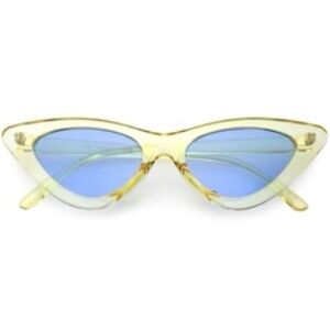 New KISS sheer Blue lenses and Yellow Cat-Eye Sunglasses festival retro style